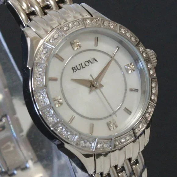 Bulova Ladies Crystal Bezel Watch MOP Dial Crystal Indicese 27mm - Picture 8 of 13